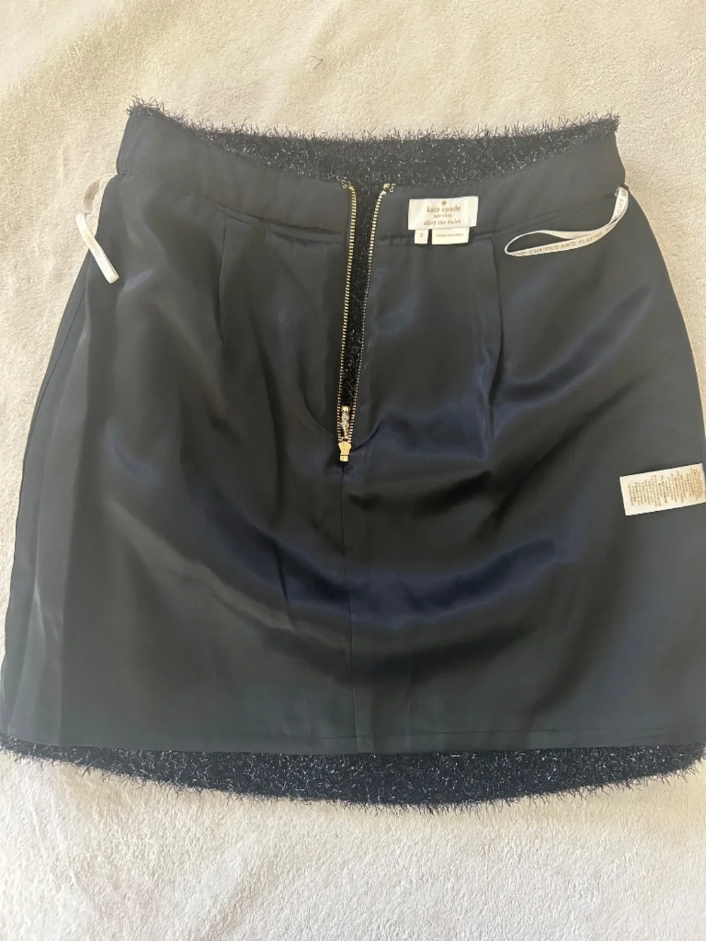 Kate Spade black fuzzy shimmer Robbie mini skirt
